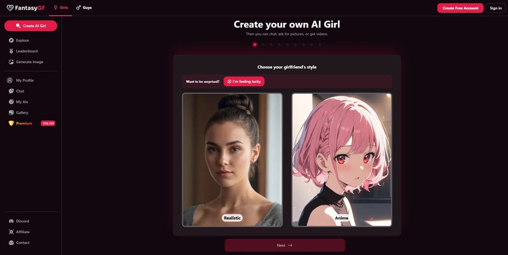 FantasyGF AI create girlfriend