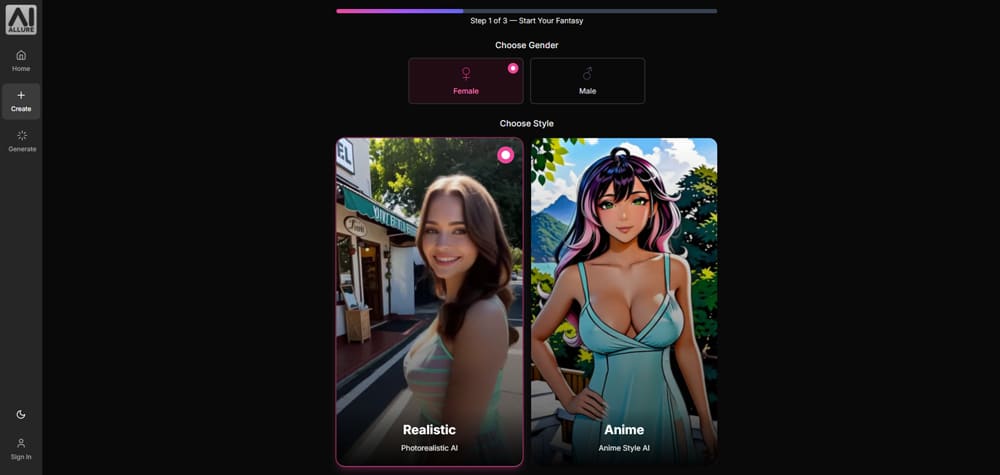 AI Allure create girlfriend